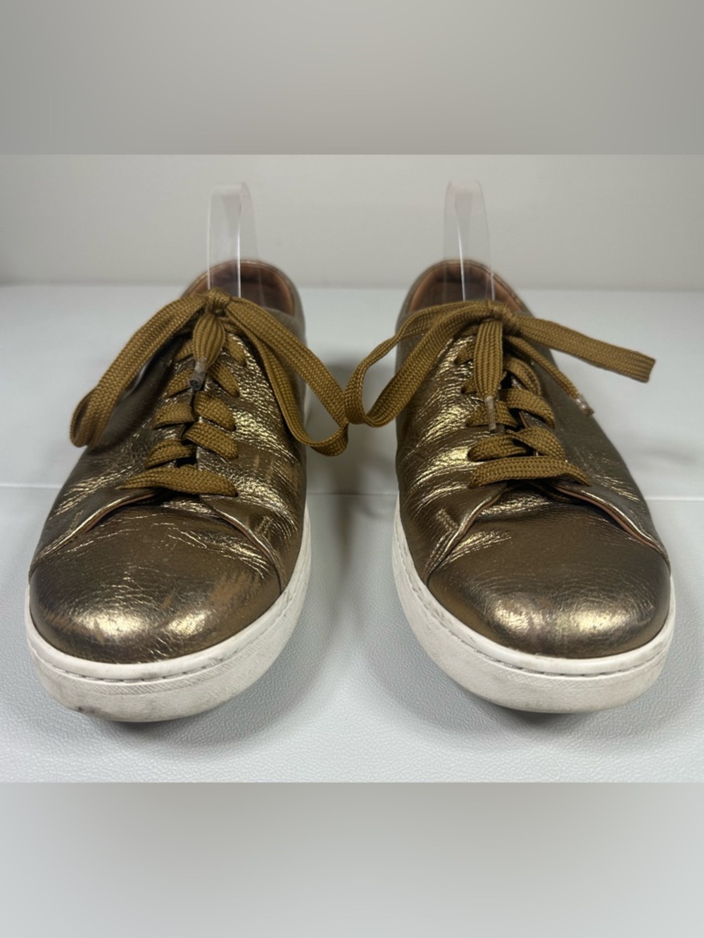 Prada Metallic Gold Buffalo Leather Sneakers - Picture 5 of 16